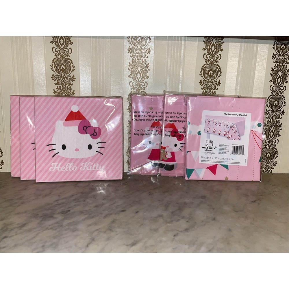 Hello Kitty Christmas Holiday Party Large Tablecloths Pink Napkins Sanrio